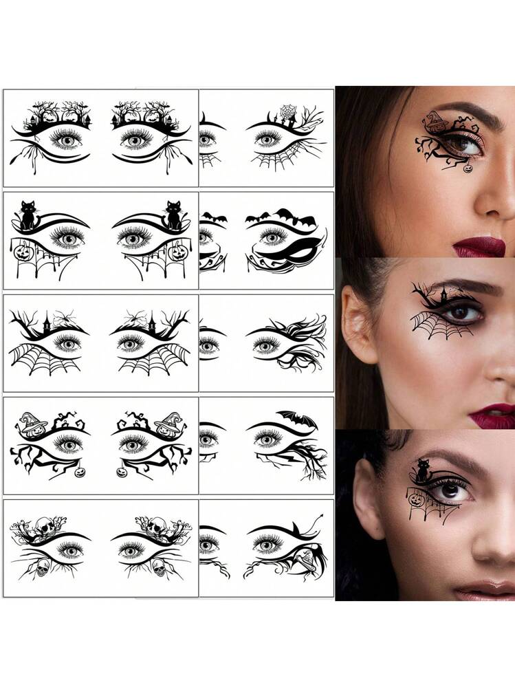 Set De 9 Hojas De Tatuajes Temporales De Halloween – 120 Diseños De Arañas, Murciélagos, Telarañas Y Cicatrices