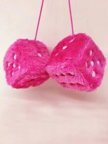 1pair Hot Pink Furry Dice Design Plush Cube Pendant Car Rearview Mirror Ornament - Pink - View 2