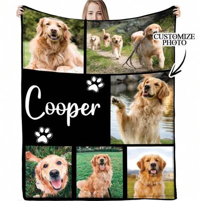 Manta de flanela personalizada com várias fotos, incluindo fotos e nome do seu pet, impressão em alta definição. Ideal para presentear seu cachorro, como lembrança ou presente de Natal. Aconchegante, quente, macia e confortável. Personalizada, única e elegante. Simples e exclusiva. Perfeita para aniversários, Dia das Mães, Dia dos Namorados, formaturas, Dia dos Pais, casamentos, inaugurações de casa, sofá, cama, carro, sala de chá, quarto, banheiro, sala de estar, sala de jantar e como manta decorativa para renovar a casa.