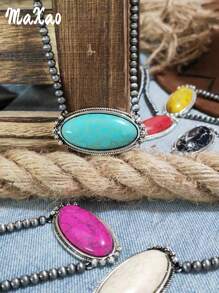 Vintage European & American Bohemian Style Turquoise Necklace For Women, Suitable For Party, Travel, Gift For Festivals & Anniversaries. Please Share Photo Review If You Like The Product.