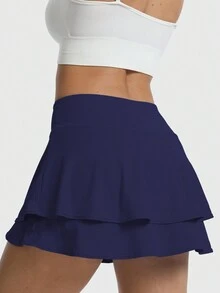 Speed mate 2pcs/Set Women's Tennis Skirt With Phone Pocket And Ruffle Hem - Fashionable And Comfortable Sportswear, Suitable For Workout And Sports, Tennis Skirt Set - Blue - View 2