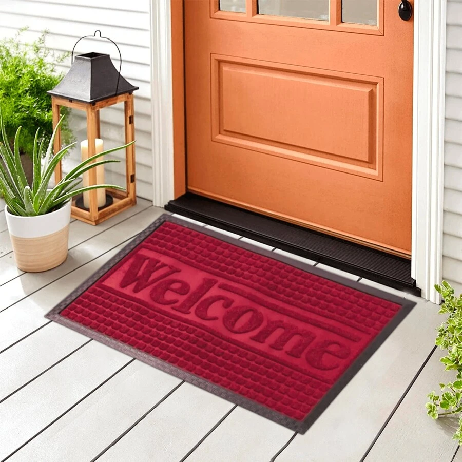 Tapete para entrada de uso rudo de PVC y Alfombrilla, 40 x 60 cm Ideal para entradas, jardin y terrazas para uso exterior antiderrapante - BORDO - Ver 1