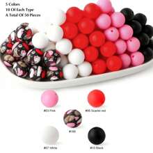 50قطعة من حبات السيليكون ذات الطباعة الملونة مناسبة لأشغال المجوهرات اليدوية، سلسلة المفاتيح الإبداعية، أساور، وأشغال قلائد