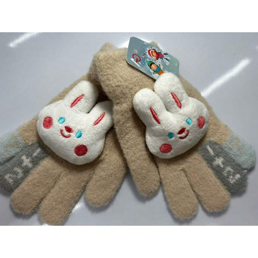 Children's Gloves Winter Girl's Plush Bunny Gloves Launch - 米色 - 查看 1