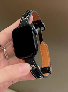 1入組通用真皮蘋果手錶錶帶，折疊式磁性閉合錶帶，適用於蘋果手錶38/40/41/42/44/45/49mm蘋果手錶系列Ultra/Se/9/8/7/6/5/4/3/2/1 - 棕色 - 查看 3