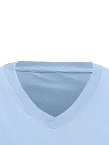 1pc Blue V-Neck Nurse Top With Smile Pattern, Breathable Scrub Uniform Top