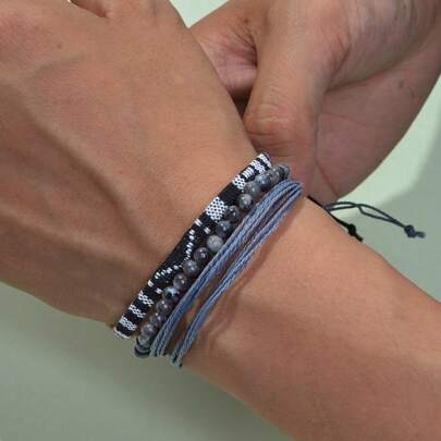 3pcs Adjustable Handmade Braided Bracelet, Bohemian Style Surfer Bracelet For Men, Daily Wear Gift