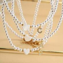 1 件/首字母吊坠项链心形贝壳和人造珍珠串珠项链适合女士夏季海滩最佳配饰礼物 - 首字母項鍊 - 查看 4