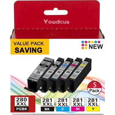 PGI-280XXL/CLI-281XXL High Yield Ink Cartridge 5 Color Value Pack Compatible Replacement For Canon 280 281 Ink Cartridges With PIXMA TR8620 TR8620a TR8520 TR7520 TS6320 TS6120 TS9120 TR8500 Printer