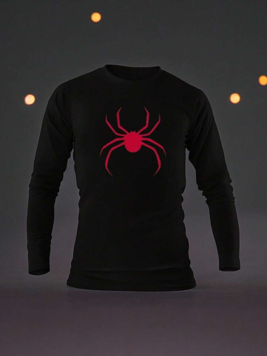 playera manga larga simbolo araña frente moda fashion modelo trendy - Negro - Ver 1