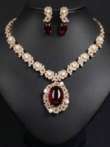 Bruidsjurken Sieraden Waterdruppel oorbellen Ketting Set met Zirkonia Waterdruppel ingelegd Meerkleurige bijpassende sieraden Ketting Oorbellen voor bruiloft en verloving High-end diner