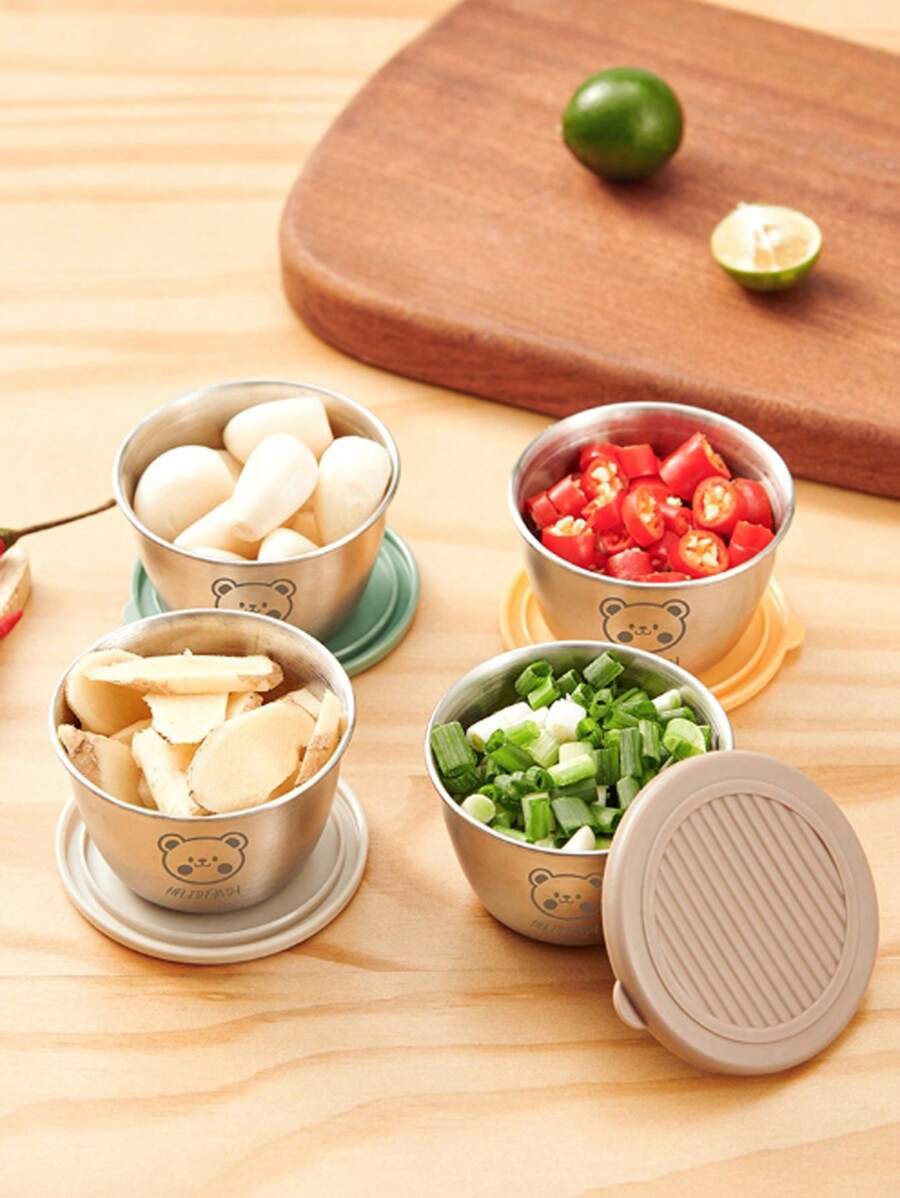 1pc Stainless Steel Condiment Bowl With Lid, Airtight Dip Container For Salad, Ketchup, Sauce - Multicolor - View 1