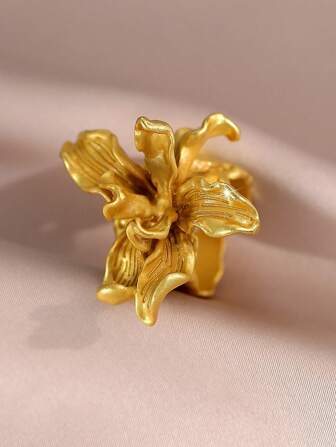 1 Pc Elegant Big Flower Open Rings For Women Girl Adjustable Open Ring Graduation Birthday Anniversary Jewlelry Gift