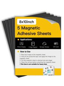 5/10 Pcs Adhesive Magnetic Sheets 8" X 10", Flexible Magnetic Sheet, With Adhesive Backing, Photo Magnets Best Gifts Birthday - Black - View 3