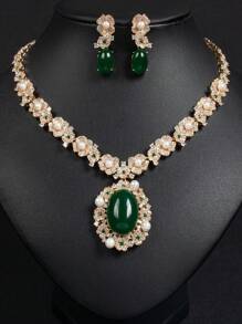 Bruidsjurken Sieraden Waterdruppel oorbellen Ketting Set met Zirkonia Waterdruppel ingelegd Meerkleurige bijpassende sieraden Ketting Oorbellen voor bruiloft en verloving High-end diner