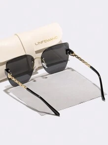 LINFEMAND 无框猫眼镂空设计女士时尚眼镜，奢华渐变镜片，适合夏季海滩度假、户外旅行等场合，优雅链条风格，超大蝴蝶框 - 彩色 - 查看 7