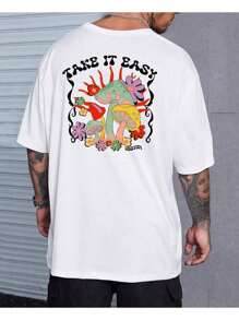 Basic T-Shirt Moda Mushroom Tumblr Style Gringa Take It Easy - 白色 - 查看 1