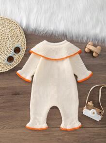 Newborn Valentine's Day Embroidery Knit Romper - Beige - View 2
