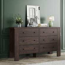 Modern Accent Dresser For Bedroom, Multi-Functional Dresser With 6 Drawers, Dressers & Chests Of Drawers With Metal Handle, Wood Drawers Dresser For Bedroom, Living Room, Hallway - 深棕色 - 查看 2
