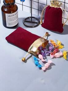 5pcs/Set Jewelry Pouch Drawstring Gift Bag For Birthday, Halloween Decor,Christmas Decorations,Birthday Decorations,Autumn Decor,Wedding Box/Gift,Christmas Gifts,Gift Box,Pumpkin, Cup Accessories - Burgundy - View 3