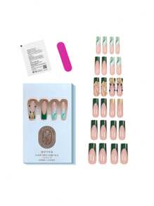 Get Charm 24 Pieces Of Medium Rectangular Nails Green French Wearable Press One Nails Set Gold Cute Smart Three-Dimensional Butterfly Charm False Nails Rhinestones Pile Rhinestone Flashing Gem Nails Green Gradient Smudge Glitter False Nail Patches With A Free Piece Of Jelly Glue And A Nail Rub Full Coverage Wearable Nail Set Suitable For Party Dances And Daily Wear Nail Supplies Nails