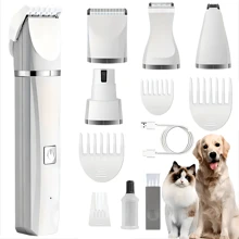 4 合 1 电动猫/狗爱好者礼物和狗/猫妈妈爱剪，猫爱好者礼物和猫妈妈爱和狗爱好者礼物和狗妈妈爱毛发修剪器套装，便携式猫/狗爱好者礼物和狗/猫妈妈爱美容工具，可充电低噪音毛发修剪器（多个修剪器头，多种功能）