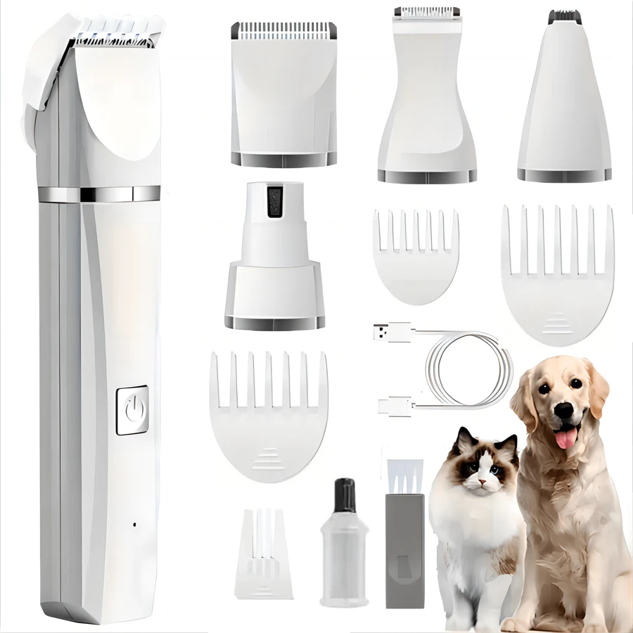 4 合 1 电动猫/狗爱好者礼物和狗/猫妈妈爱剪，猫爱好者礼物和猫妈妈爱和狗爱好者礼物和狗妈妈爱毛发修剪器套装，便携式猫/狗爱好者礼物和狗/猫妈妈爱美容工具，可充电低噪音毛发修剪器（多个修剪器头，多种功能）