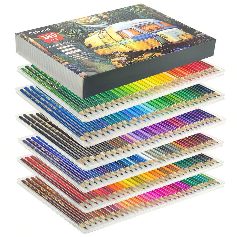 180 färgpennor med grafitpenna, färglös mixer, pennkritor för målning, lämplig för målarböcker, artist skiss ritning pennor Konsthantverkstillbehör - 180 färger av färgpennor - Visa 1
