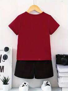 2 piezas athleisure patrón de araña de cuello redondo de manga corta pantalones cortos de gimnasia conjunto, adecuado para el diario casual de viaje - Burdeos - Ver 2