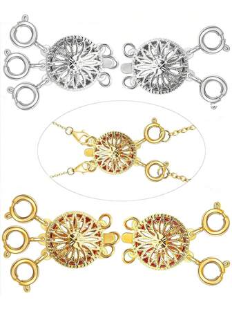 1/2/4 pièces Fermoir multicouche en cuivre pour colliers de femmes, convertisseur de loquet de sécurité anti-enchevêtrement en or 14 carats/argent (boîte cadeau transparente)