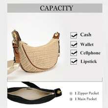 Straw Crossbody Bags For Women Beach Crescent Bag Summer Chic Woven Handbag Shoulder Purse Adjustable Strap - Multicolor - View 5