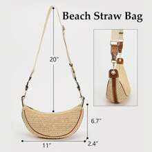 Straw Crossbody Bags For Women Beach Crescent Bag Summer Chic Woven Handbag Shoulder Purse Adjustable Strap - Multicolor - View 6