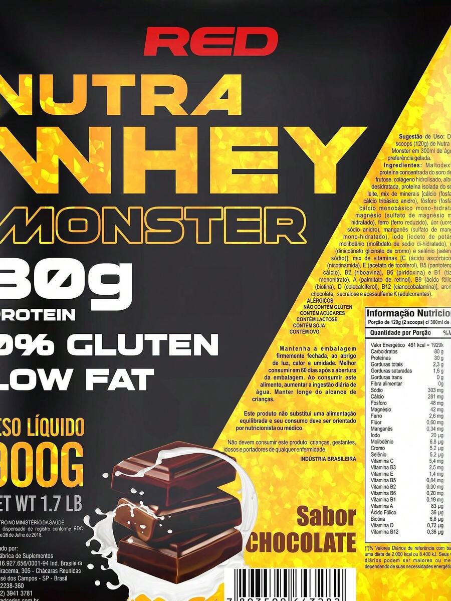 NUTRA WHEY MONSTER 900G - REFIL - RED SERIES - morango - Ver 1