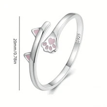925 Sterling Silver Fashion Delicate Sweet Elegant Lovely Cat Claw Drop Oil Hypoallergenic Open Ring - Cat's Paw - View 5