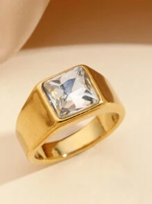 1pc Stainless Steel Fashion Minimalist Style Women's White And Pink Zirconia Cast Ring, Suitable For Women's Daily Wear Or As A Gift - Yellow Gold - View 14