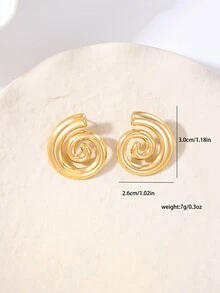 1pair Fashionable Vintage Metal Spiral Design Stud Earrings For Women, Suitable For Beach Party - Simple Style - View 7