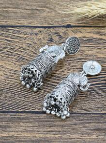 FANYINAN 波西米亚风泰国珠宝复古时尚古银大象流苏耳环配饰 - 復古銀色 - 查看 4