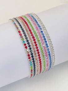 8pcs/10pcs/20pcs/30pcs Rhinestone Beaded Elastic Tennis Bracelet For Women, Fashionable & Versatile, Full Color Options - Elastic Bracelet - View 4