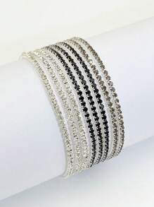 8pcs/10pcs/20pcs/30pcs Rhinestone Beaded Elastic Tennis Bracelet For Women, Fashionable & Versatile, Full Color Options - Elastic Bracelet - View 5