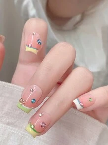 20 件迷你花朵美甲饰品，水晶钻金属合金指甲装饰，无香多色优雅花卉宝石，适用于丙烯酸和凝胶指甲、修甲和修脚配件美甲用品 - 彩色 - 查看 3