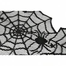 Halloween Dekoration Set: Tischdecke, Tischläufer, schwarze Spitze, rund, Spinnennetz-Motiv, Kaminschal, Lampenschirm für Halloween Party, Heimdekoration, Party Zubehör