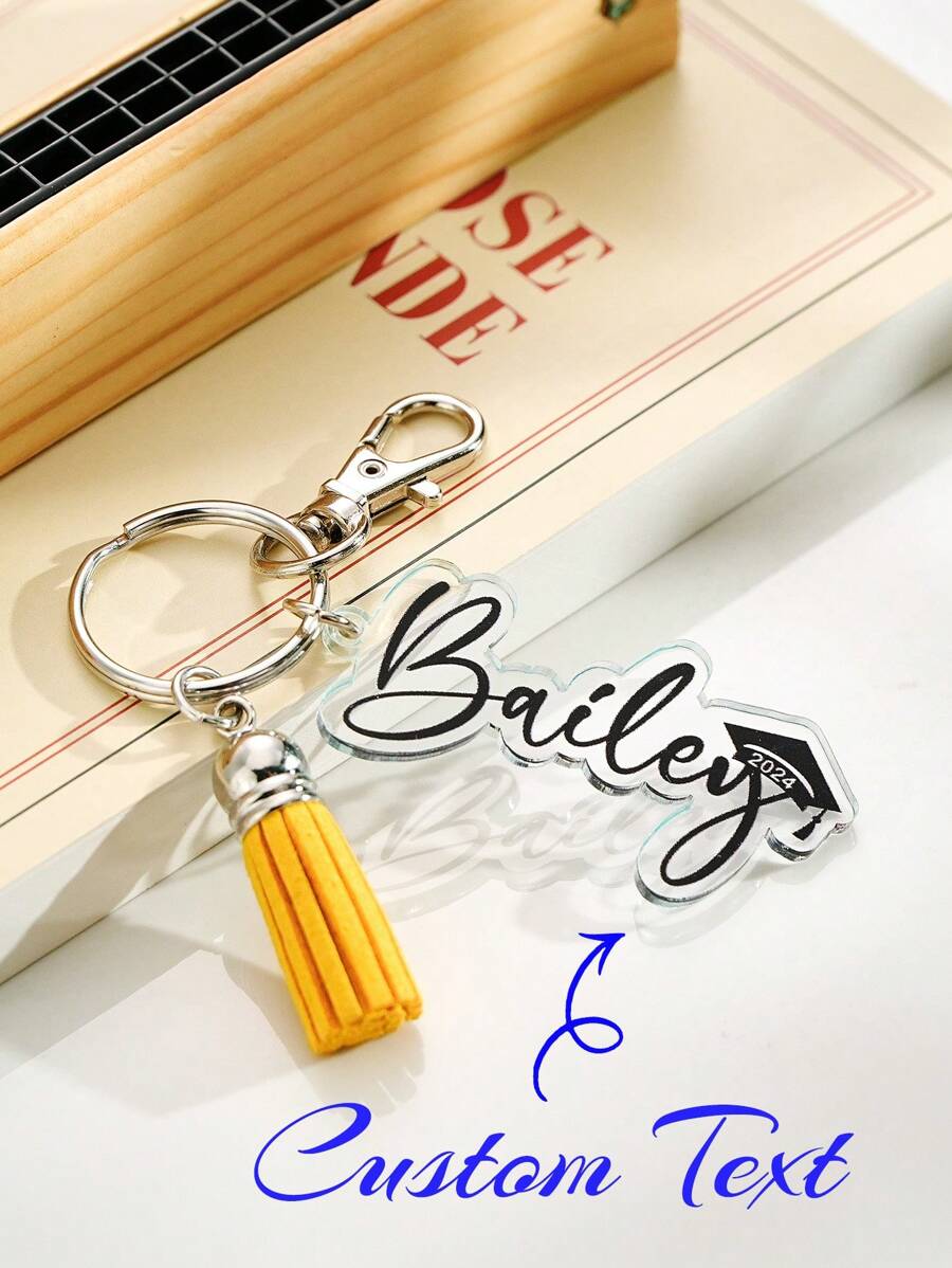 1pc Custom Graduation Keychain With Your Name, Personalized Name Keychain Custom Text Keychain Personalized Acrylic Name Tag, Custom Backpack Name Tag, Custom Name Keyrings, Custom Suitcase Name Tag, College High School Graduation, Gifts For Classmates, Friend Gift Personalized Gift For Son And Daughter, Gift For Bofriend/ Girlfriend Motivational Gifts - Multicolor - View 1