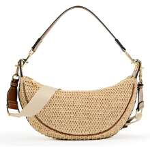 Straw Crossbody Bags For Women Beach Crescent Bag Summer Chic Woven Handbag Shoulder Purse Adjustable Strap - Multicolor - View 1