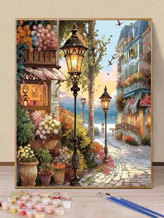 1set 40*50cm DIY Painting By Numbers Unframed Unique Street Scene Artwork Kit, Decor For Living Room & Bedroom, Holiday & Birthday Gift