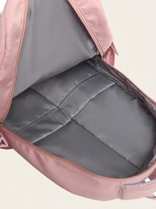 Bear Charm Decoration Large Capacity Casual Fashion Backpack, Solid Color School Bag, Large Capacity Zipper Simple School Bag, Cute Student School Bag, Suitable For Girls Daily, School And Outing Use - Pink - View 4