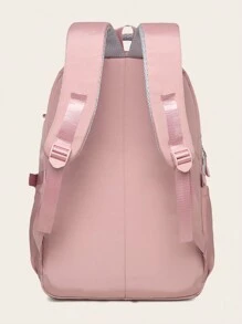 Bear Charm Decoration Large Capacity Casual Fashion Backpack, Solid Color School Bag, Large Capacity Zipper Simple School Bag, Cute Student School Bag, Suitable For Girls Daily, School And Outing Use - Pink - View 6