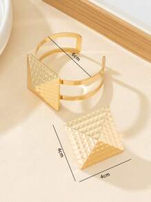 1set Exaggerated Fashionable Square Geometric Bracelet And Ring Jewelry Set For Women - Gift For Friends - Yellow Gold - View 2