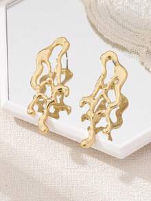 1 对女士简约时尚优雅不对称耳钉 - 金黃色 - 查看 5