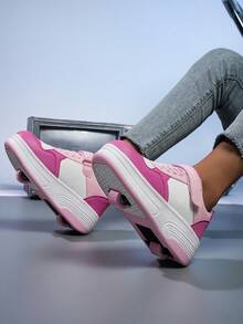 Zapatos de patines con ruedas duales extraíbles, moda calzado deportivo casual, ligero y transpirable, multiusos unisex para niños - Rosa - Ver 2