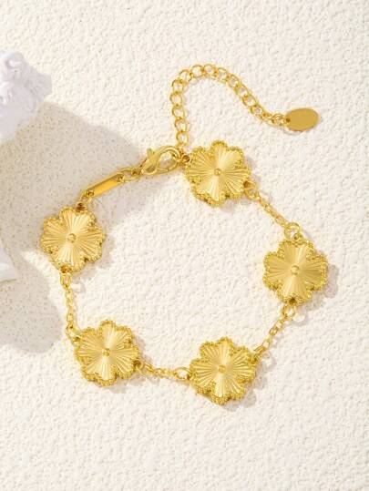 1 pièce Élégant Bracelet à trèfle à quatre feuilles porte-bonheur pour dame, design de luxe polyvalent. Cadeau pour la Saint-Valentin, Maman, Mère, Fête des Mères